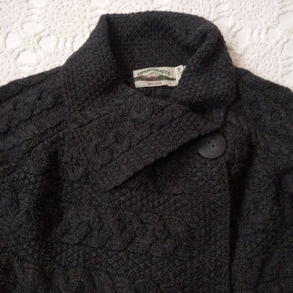 Aran Crafts Cardigan Sweater 100% Merino Wool Gray Cable Knit Heavy Medium Women - Picture 2 of 10